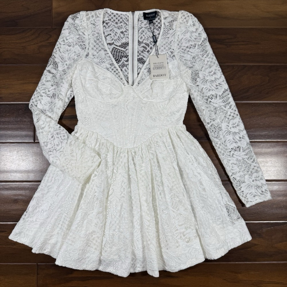 Bardot Women's Size US 8 / L / UK 12 / EU 40 Ivory‎ Ellie Lace Corset Mini Dress